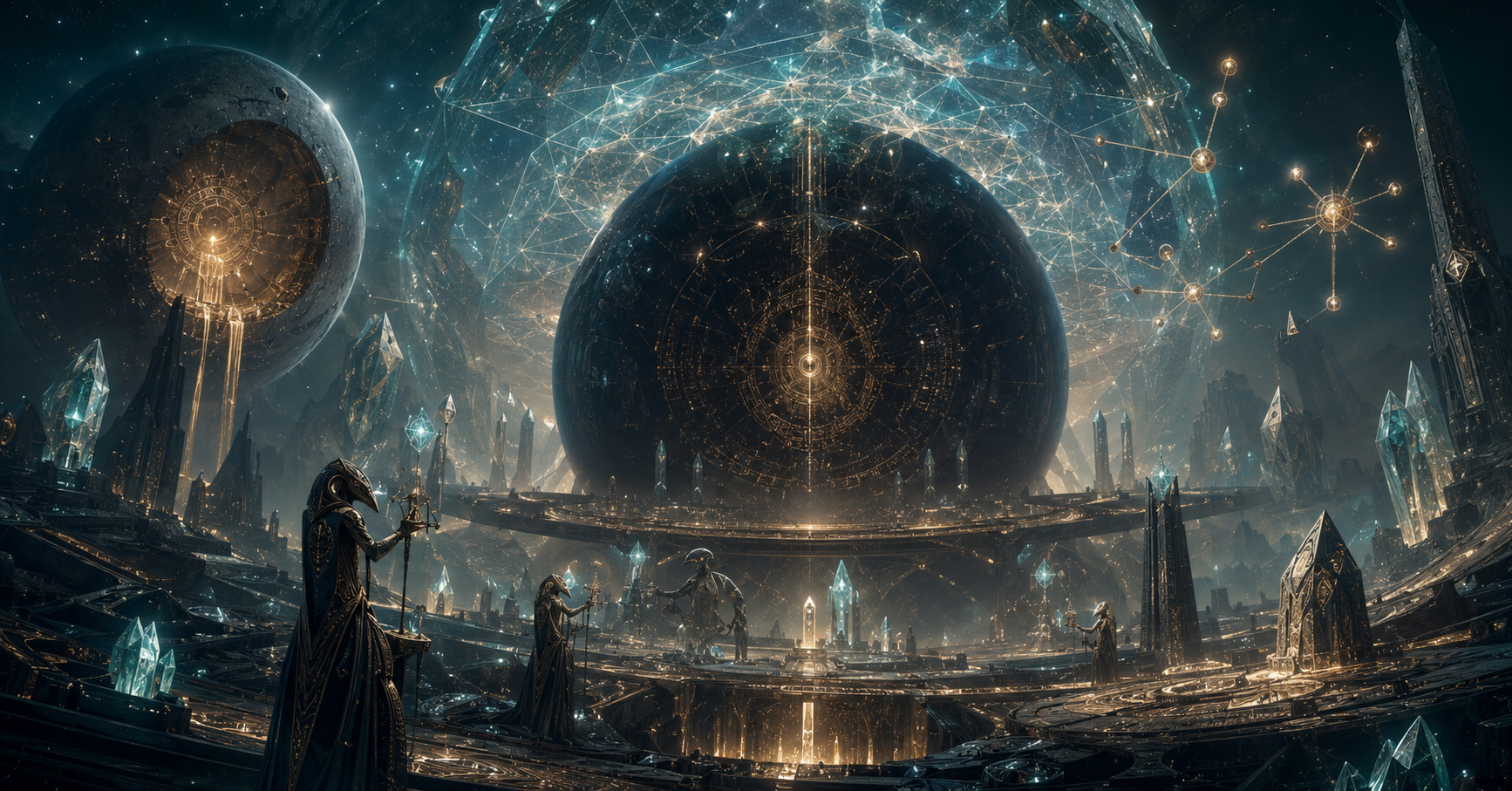 The ancient Velari constructing the planet-sized crystalline intelligence ShadowShell